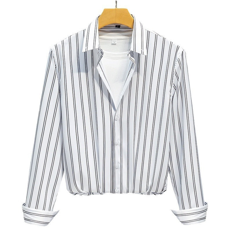 Men’s Business Casual Slim-Fit Striped Shirt – Elegant Printed Long Sleeve Office Wear