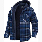 Men’s Thickened Cotton-Padded Plaid Hooded Jacket – Warm Loose Long Sleeve Winter Coat