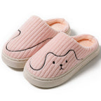 Striped Cat Slippers – Indoor Couple Non-Slip Winter Plush House Shoes for Women & Men