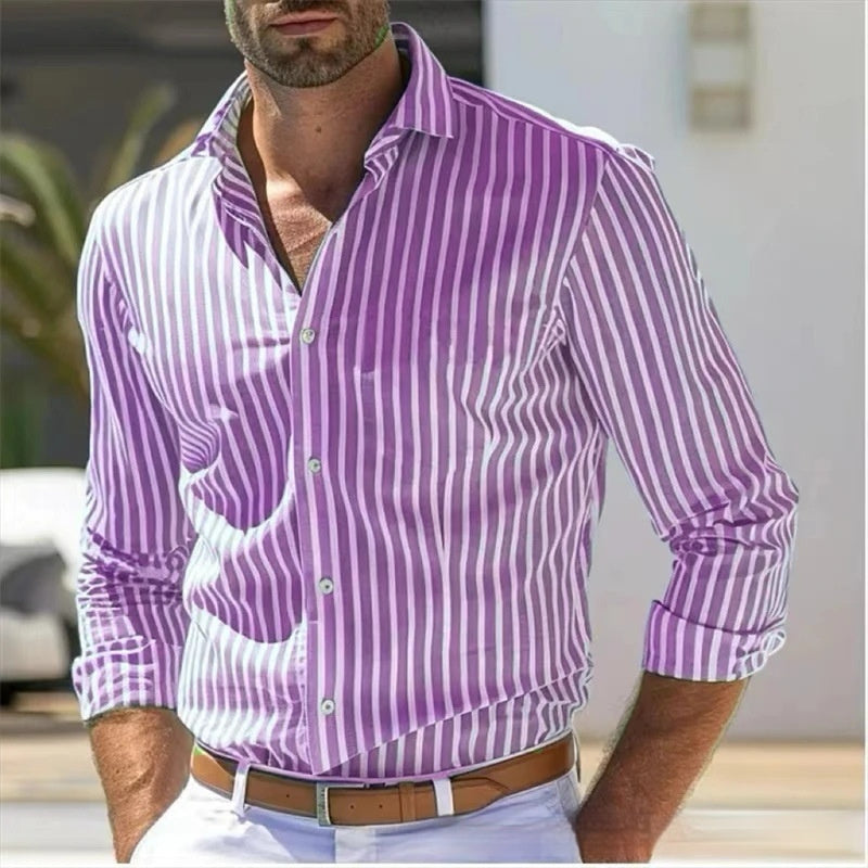 Men’s Slim Fit Striped Shirt – Youth Fashion Long Sleeve Casual Top