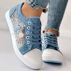 Floral Embroidered Polka Dot Print Sneakers – Trendy Casual Lace-Up Shoes for Women