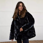 Women’s Baggy Matte Glossy Lapel Cotton-Padded Coat – Casual Warm Winter Jacket