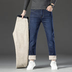 Men’s Fleece-Lined Padded Jeans – Thick Warm Winter Denim Pants for Cold Weather Comfort