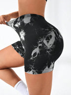 Women’s Tie-Dye High Waist V-Back Scrunch Yoga Shorts – Seamless Athletic Fitness Shorts