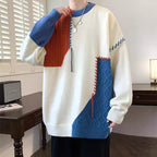 Men’s Colorblock Pullover Sweater – Stylish Winter Knitwear Long Sleeve Casual Top