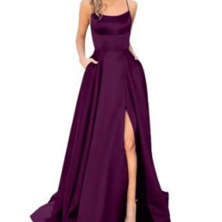 Women’s Solid Color Slim Fit Hollow Shoulder Dress – Elegant Bridesmaid & Party Long Dress