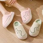 Striped Cat Slippers – Indoor Couple Non-Slip Winter Plush House Shoes for Women & Men