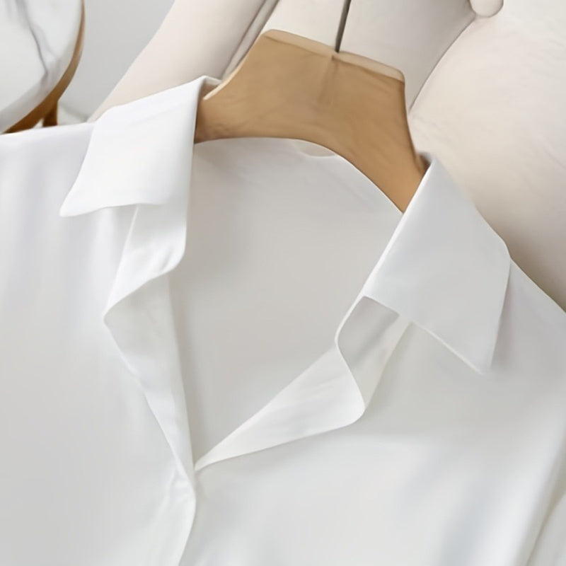 Plus Size Women’s Lapel Long Sleeve Shirt – Casual Solid Color Full Button Office Blouse