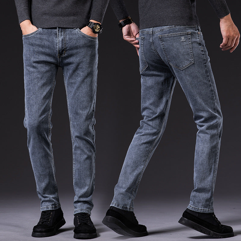 Men’s Slim Fit Elastic Straight Jeans – Stretch Denim Pants for Everyday Comfort & Style