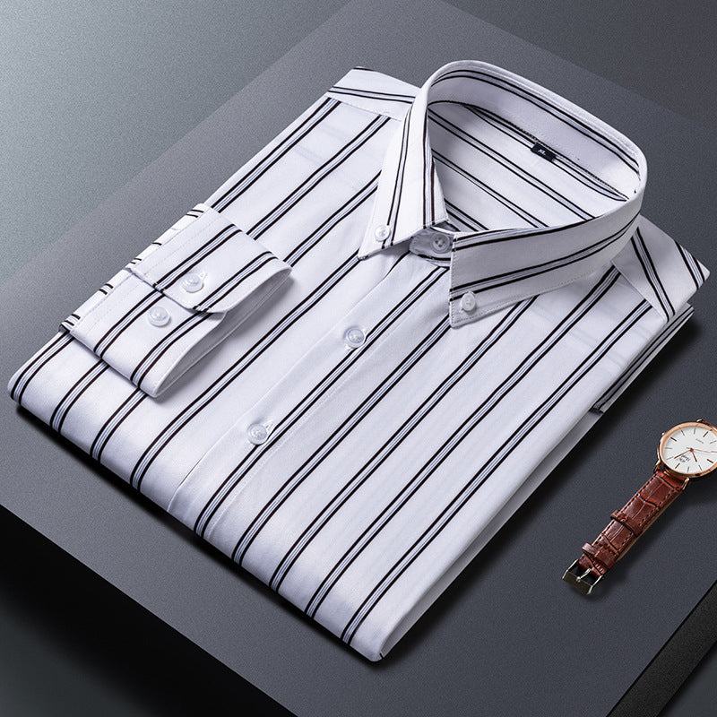 Men’s Business Casual Slim-Fit Striped Shirt – Elegant Printed Long Sleeve Office Wear