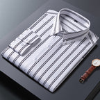 Men’s Business Casual Slim-Fit Striped Shirt – Elegant Printed Long Sleeve Office Wear