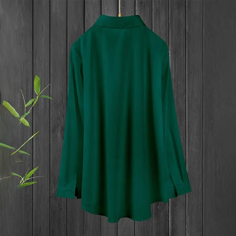 Plus Size Women’s Lapel Long Sleeve Shirt – Casual Solid Color Full Button Office Blouse