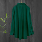 Plus Size Women’s Lapel Long Sleeve Shirt – Casual Solid Color Full Button Office Blouse