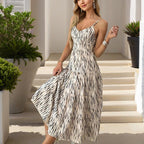 Women’s Striped V-Neck Backless Tie Strap Beach Dress – Sexy Elegant Summer Maxi Dress