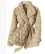 Women’s Winter Ripple-Stitch Jacket with Belt – Fashionable Lightweight Lapel Coat with Pockets