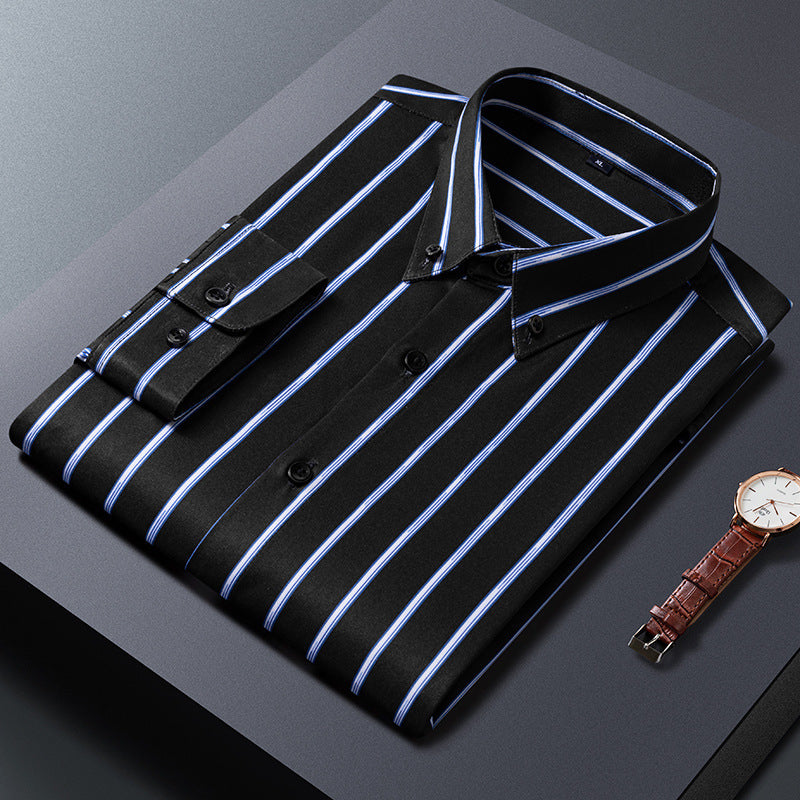 Men’s Business Casual Slim-Fit Striped Shirt – Elegant Printed Long Sleeve Office Wear