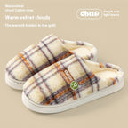Women’s Home Plush Warm Non-Slip Plaid Cotton Shoes – Cozy Indoor Winter Slippers