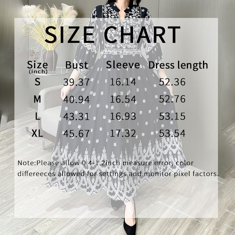 Women’s Bohemian Embroidery V-Neck Dress – Elegant 3/4 Sleeve A-Line Swing Maxi Dress