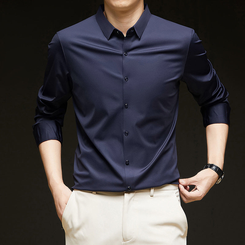 Men’s Seamless High Elastic Long Sleeve Shirt – Anti-Wrinkle Stretch Casual Top