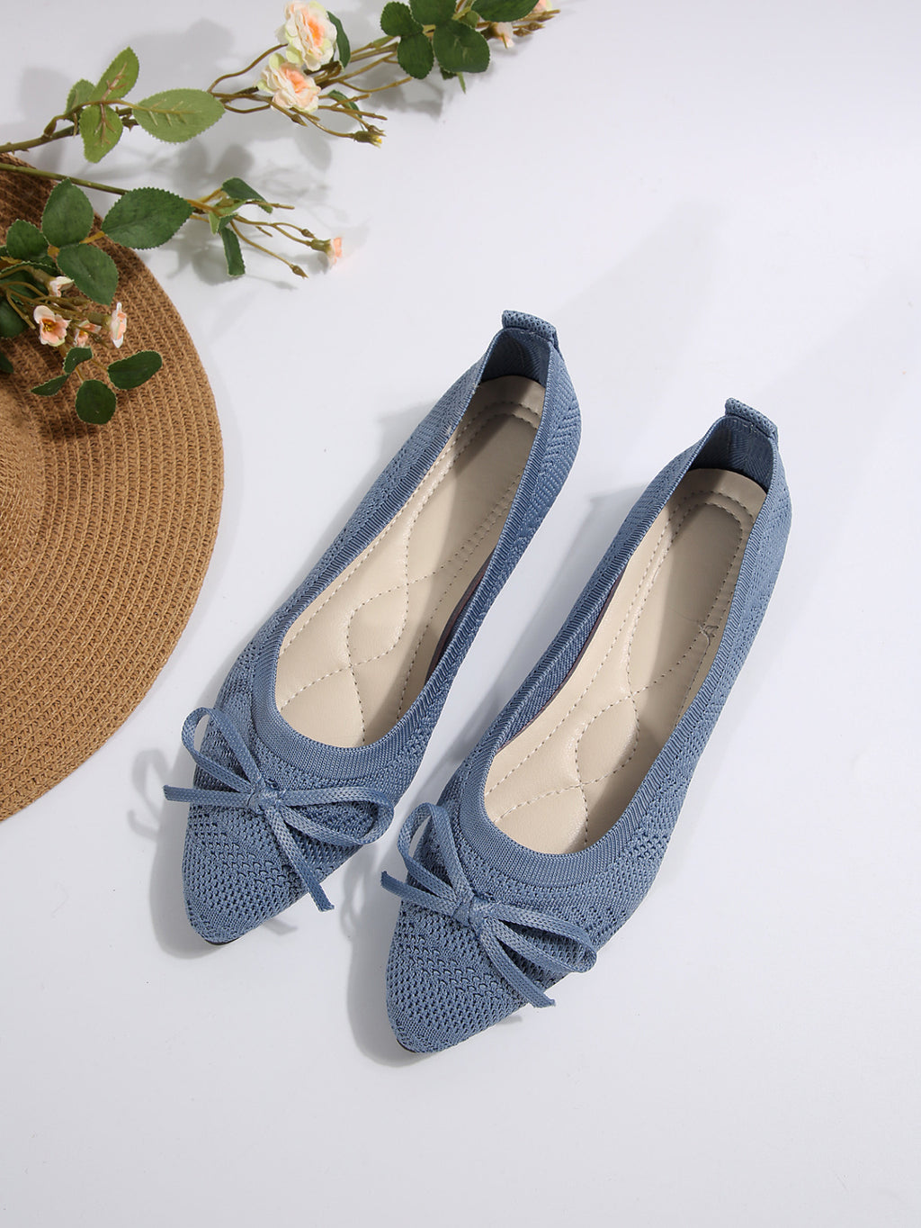Bow Knitted Loafers – INS Fashion Pointed-Toe Flats Shoes for Women