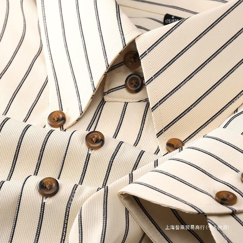Men’s Non-Iron Striped Long Sleeve Shirt – Spring & Autumn Wrinkle-Free Business Casual Wear