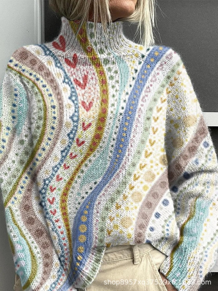 New Christmas Abstract Print Casual Cloak Coat – Festive Warm Cardigan for Women