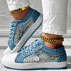 Floral Embroidered Polka Dot Print Sneakers – Trendy Casual Lace-Up Shoes for Women