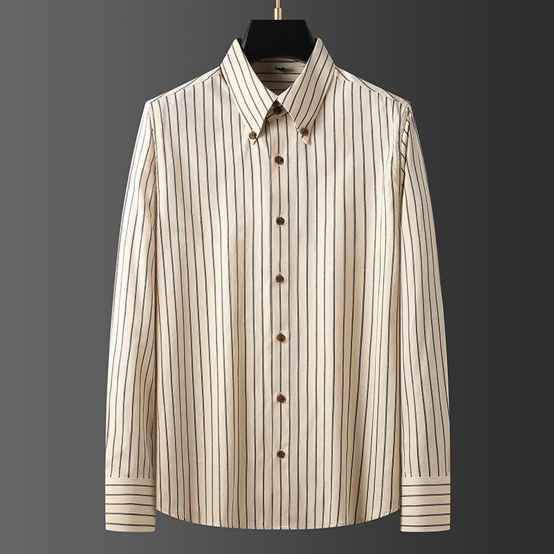 Men’s Non-Iron Striped Long Sleeve Shirt – Spring & Autumn Wrinkle-Free Business Casual Wear