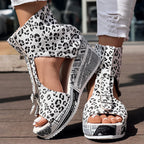 Round Toe Leopard Print Wedge Heels – Stylish Fish Mouth Casual High Heel Shoes for Women