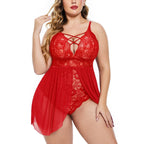 Plus Size Lace Babydoll Lingerie – V-Neck Snap Crotch Nighty Sleepwear for Women