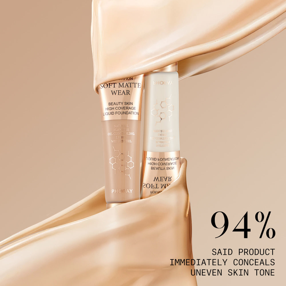 PHOFAY Full Coverage Foundation – Long-Lasting Matte Finish, Lightweight & Flawless Skin Formula