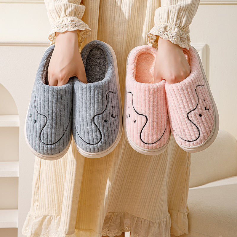 Striped Cat Slippers – Indoor Couple Non-Slip Winter Plush House Shoes for Women & Men