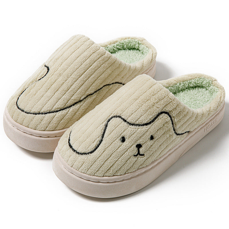 Striped Cat Slippers – Indoor Couple Non-Slip Winter Plush House Shoes for Women & Men
