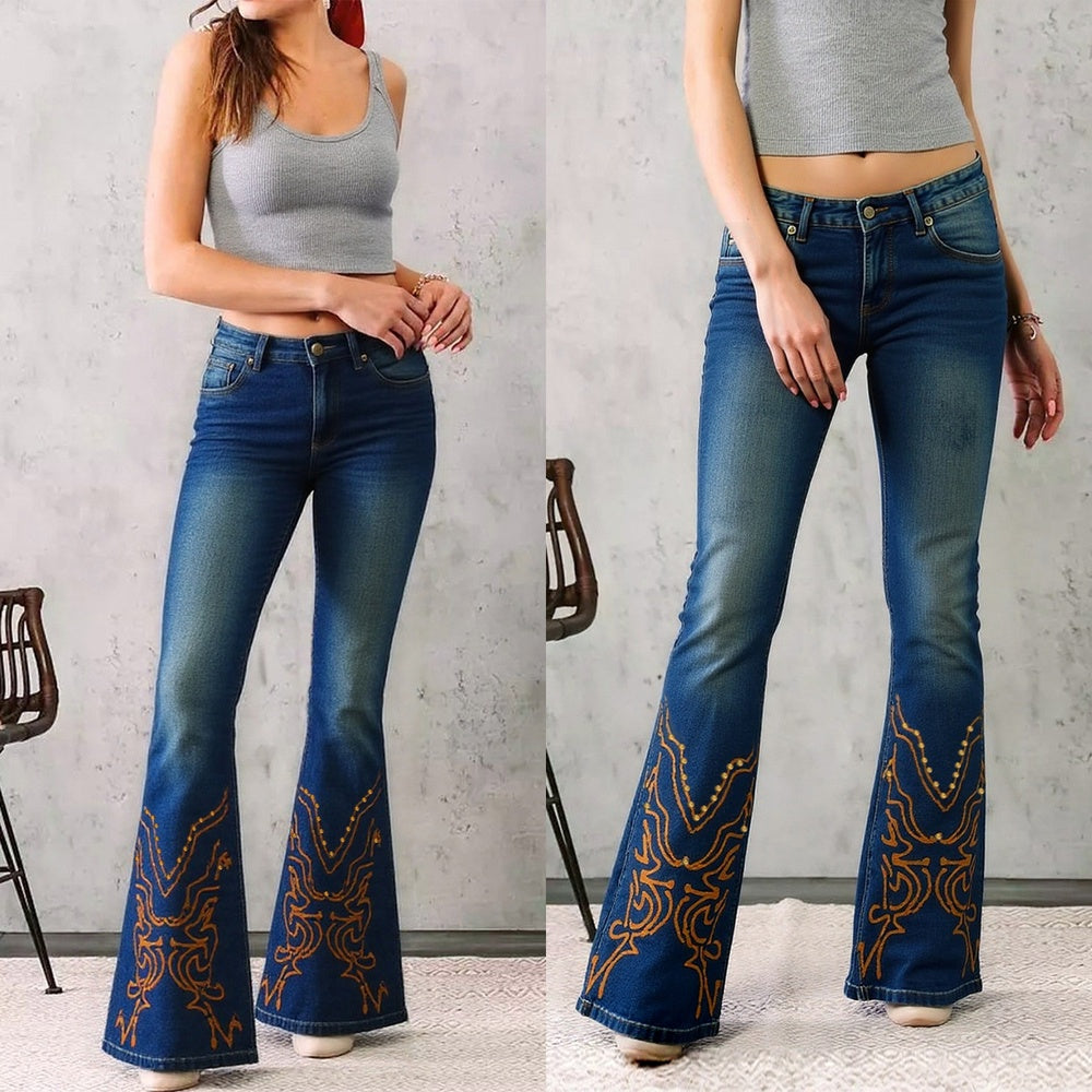 Women's High-Waist Heart Cut-Out Jeans – Y2K Wide-Leg Full-Length Vintage Wash Denim with Sweetheart Side Detail
