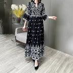 Women’s Bohemian Embroidery V-Neck Dress – Elegant 3/4 Sleeve A-Line Swing Maxi Dress