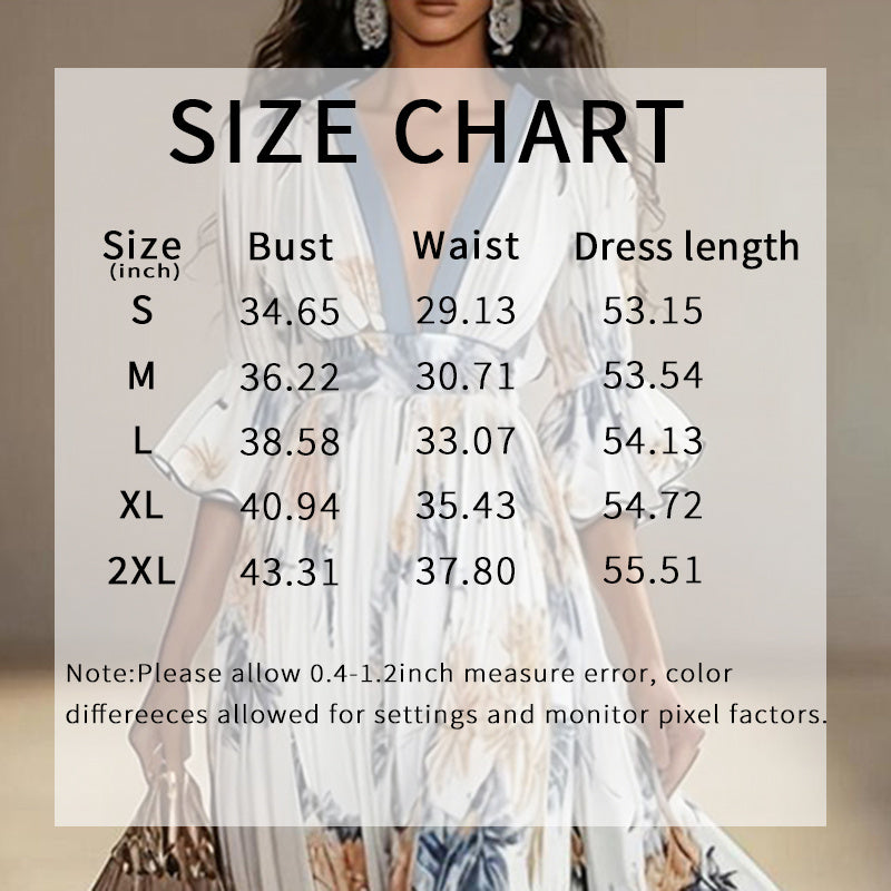 Women’s Floral Print Maxi Dress – Deep V-Neck & Flare Sleeves Elegant Evening Dress