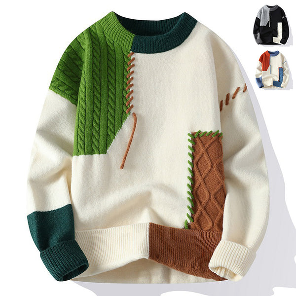 Men’s Colorblock Pullover Sweater – Stylish Winter Knitwear Long Sleeve Casual Top