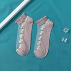 Women’s Crystal Lace Boat Socks – Thin Spun Glass Sheer Ankle Socks