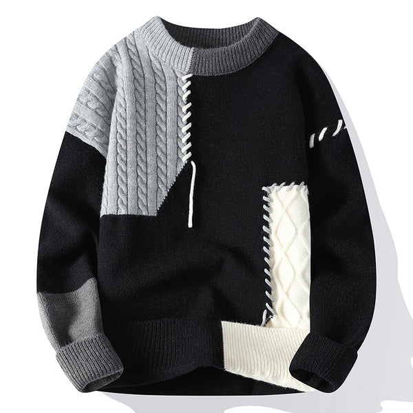 Men’s Colorblock Pullover Sweater – Stylish Winter Knitwear Long Sleeve Casual Top