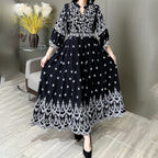 Women’s Bohemian Embroidery V-Neck Dress – Elegant 3/4 Sleeve A-Line Swing Maxi Dress