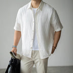 Men’s Light Business Short Sleeve Shirt – Slightly Wrinkled Lapel Casual Office Wear