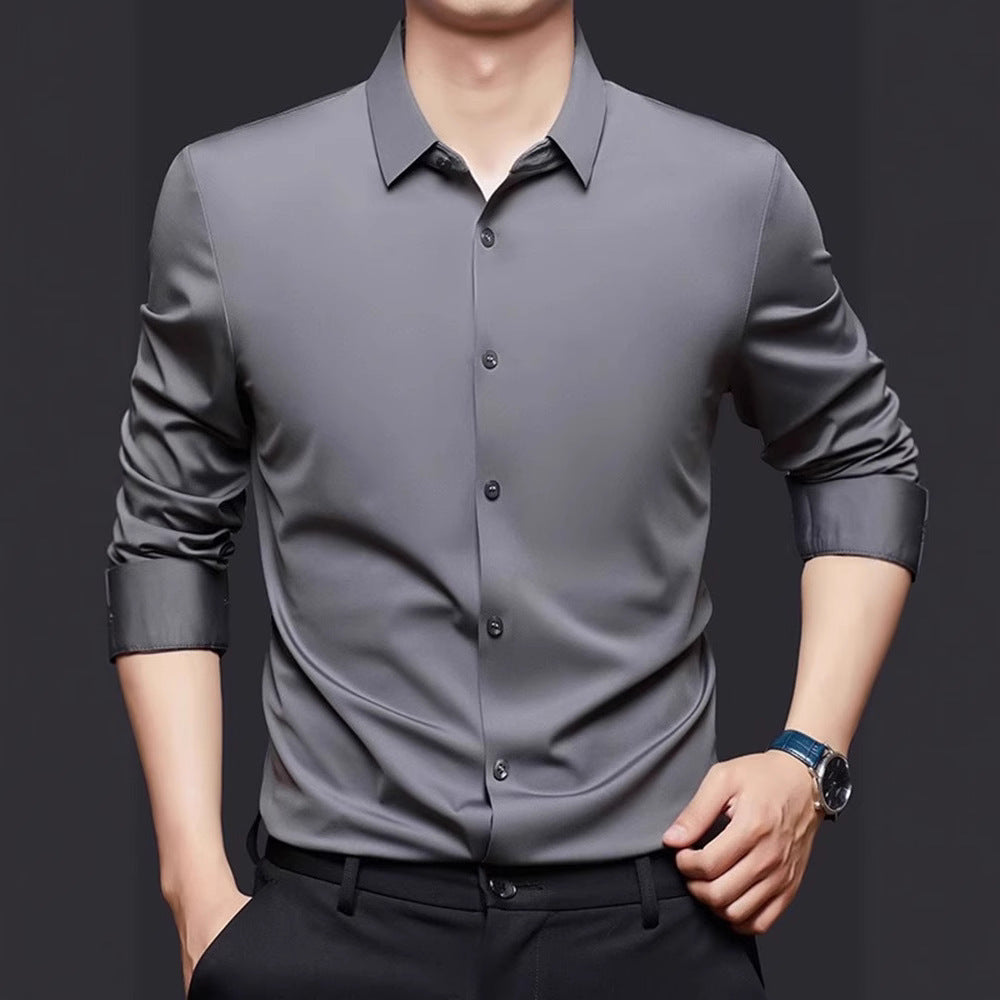 Men’s Seamless High Elastic Long Sleeve Shirt – Anti-Wrinkle Stretch Casual Top