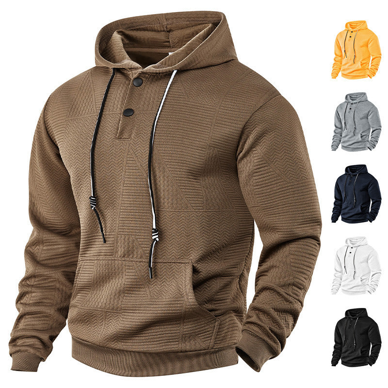 Men’s Pullover Solid Color Hoodie – Casual Sports Loose Long Sleeve Hooded Sweatshirt