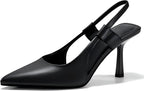 Coutgo Women's Slingback Kitten Heels – Pointed Toe Slip-On Dress Shoes for Party & Prom