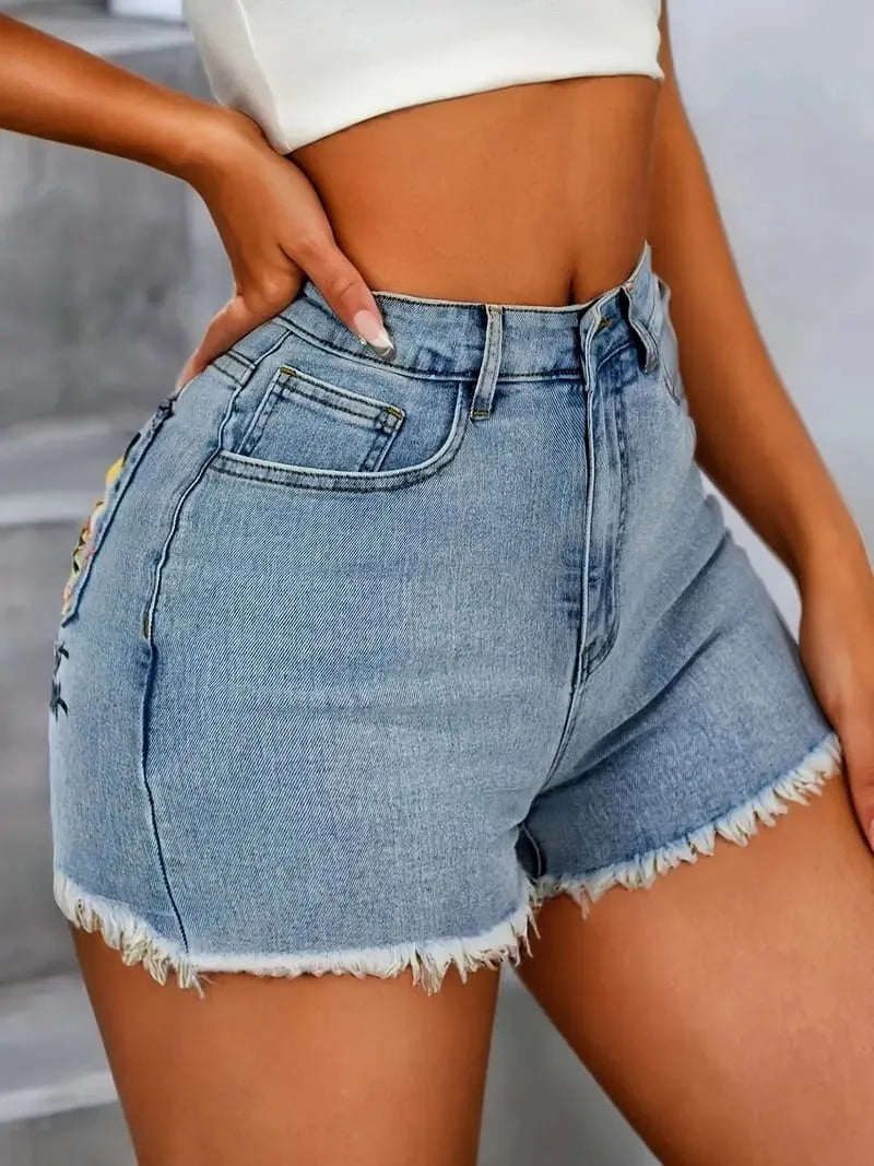 Women’s High-Waist Embroidered Wide-Leg Jeans – Mystic Eye Dark-Wash Denim for Bohemian Style