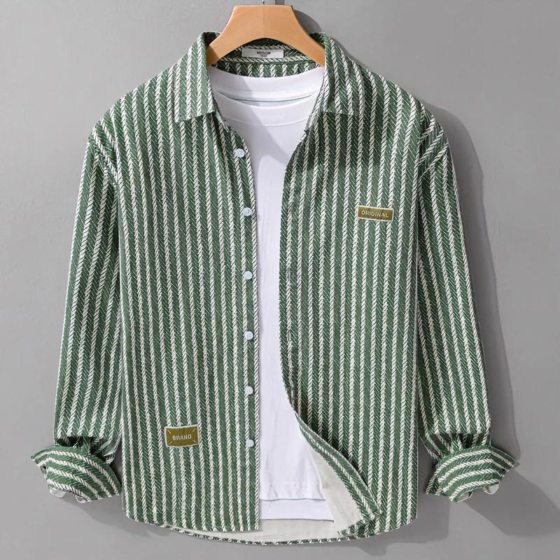 Men’s Spring Striped Shirt Jacket – Personalized Casual Collar Outerwear
