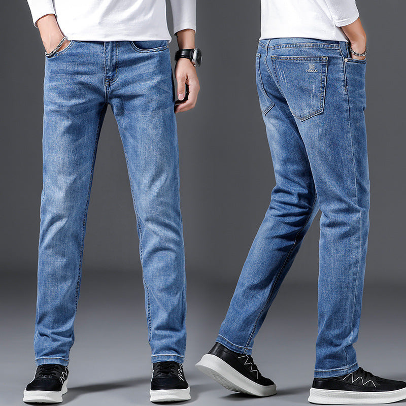 Men’s Slim Fit Elastic Straight Jeans – Stretch Denim Pants for Everyday Comfort & Style