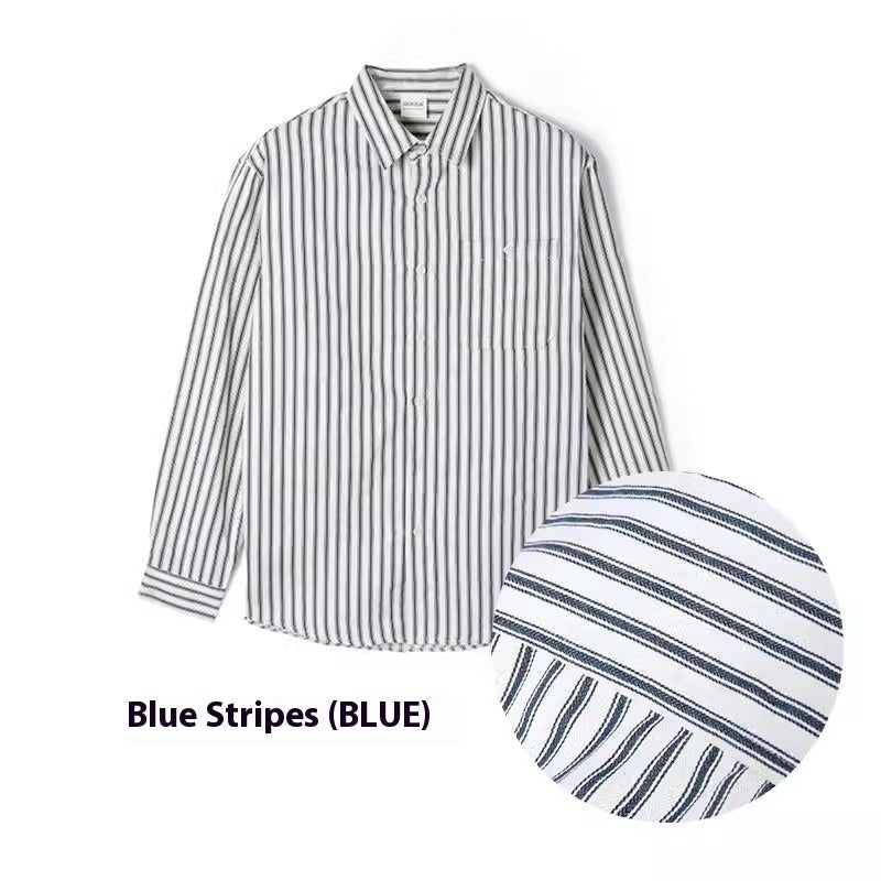 Men’s Loose Retro Striped Shirt – Trendy All-Match Casual Long Sleeve Streetwear