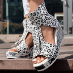 Round Toe Leopard Print Wedge Heels – Stylish Fish Mouth Casual High Heel Shoes for Women