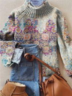 New Christmas Abstract Print Casual Cloak Coat – Festive Warm Cardigan for Women